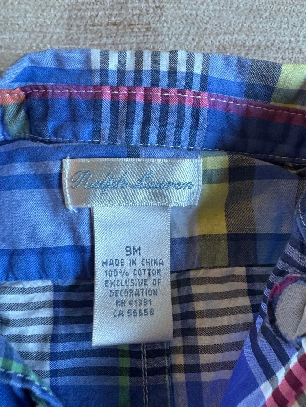 Ralph Lauren Blue Plaid Button-Front Baby Shorts Romper size 9M